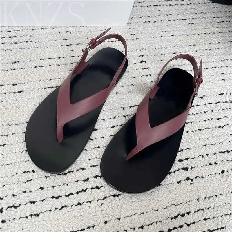 

Summer New Round Toe Pinch Toe Fashion Buckle Strap Woman Sandals Genuine Leather Concise Casual Flat Beach Shoes For Women 2024