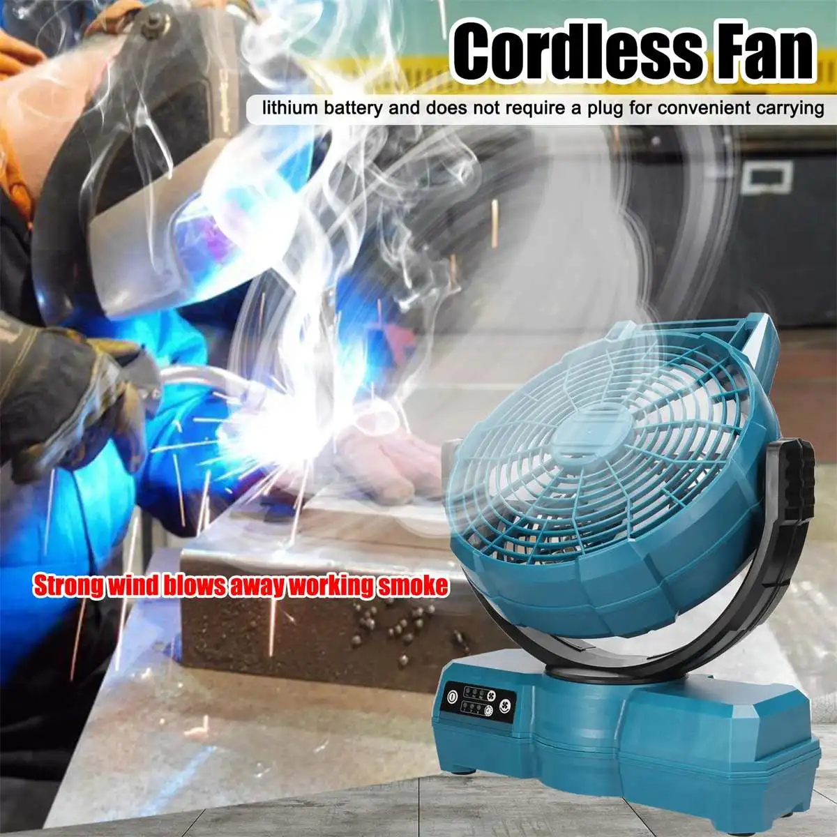 Imagem -03 - Ventilador sem Fio Portátil para Makita Engrenagens de Vento Ajustáveis Bateria 20v Rotatable Summer Fans Funções de Ajuste do Tempo Long Time Use