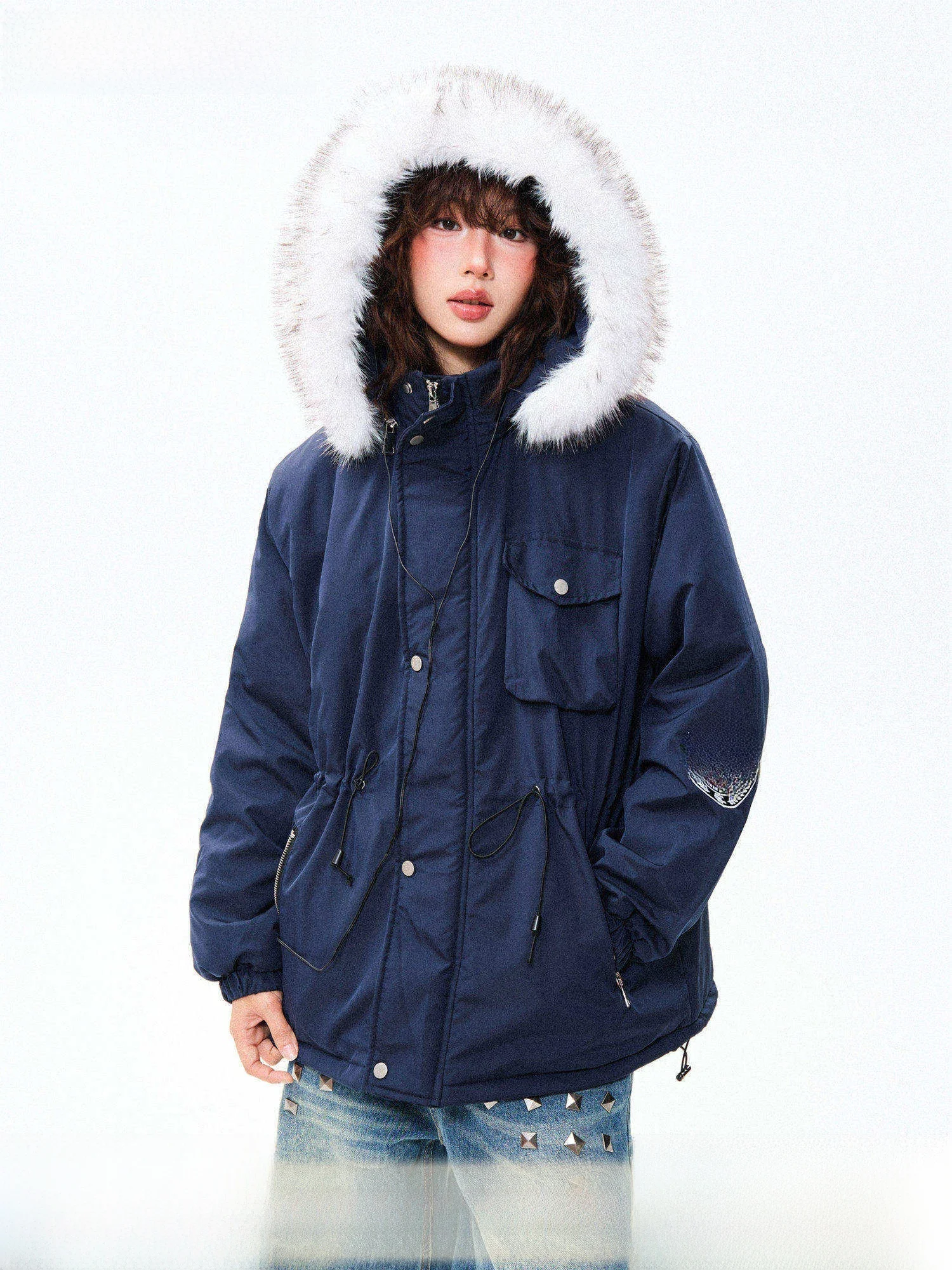 

Young Stage American Bae Hooded Cotton Jaet Women's Winter Outdoor Cold-resistant Warm Parka Coat with Fur Collar