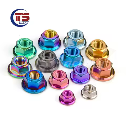 TS 10PCS Titanium Flange Lock Nut M5 M6 M8 M10 TC4 Titanium Alloy Anti-Locking Screw Cap with Gasket