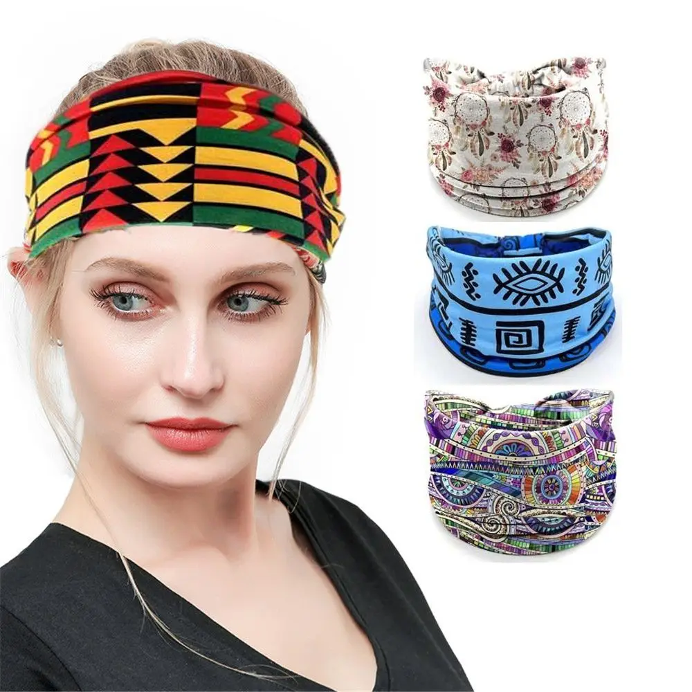 Yoga Wide Headbands Elastic Vintage Knot Printed Headscarf Soft Bandana Hair Scarf Hair Accessories Vintage Knot Women Girls