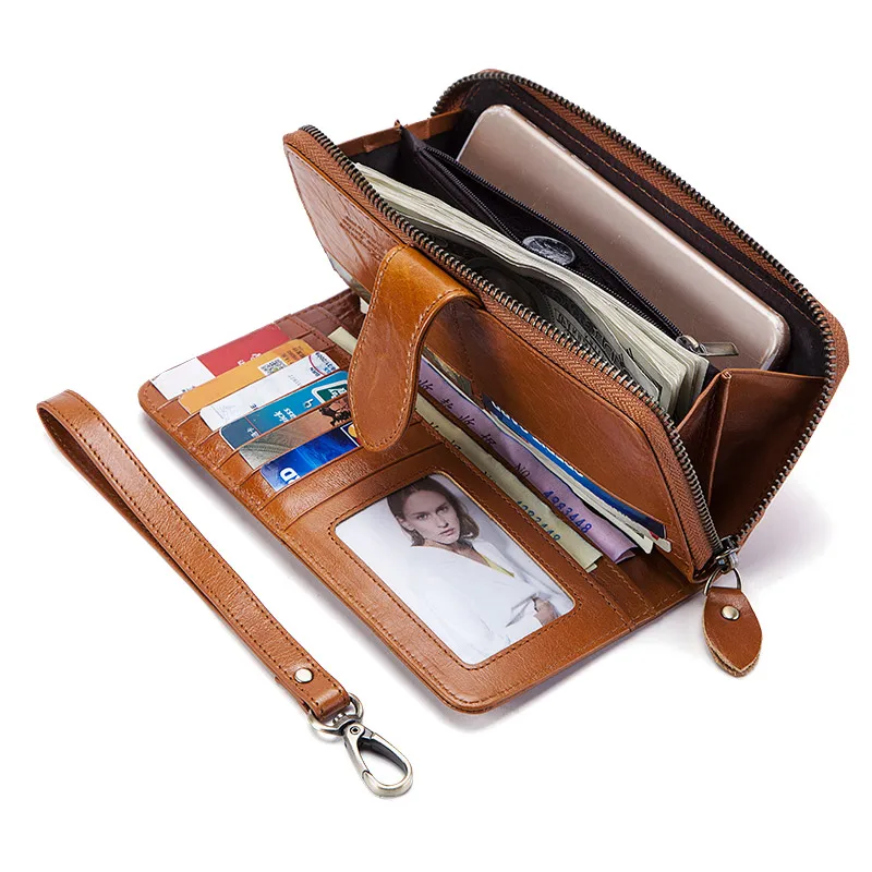 Genuine Leather Women's wallet with Coin Pocket Large Capacity Travel Clutch RFID Card Holder Fashion Female Cell Phone Handbag