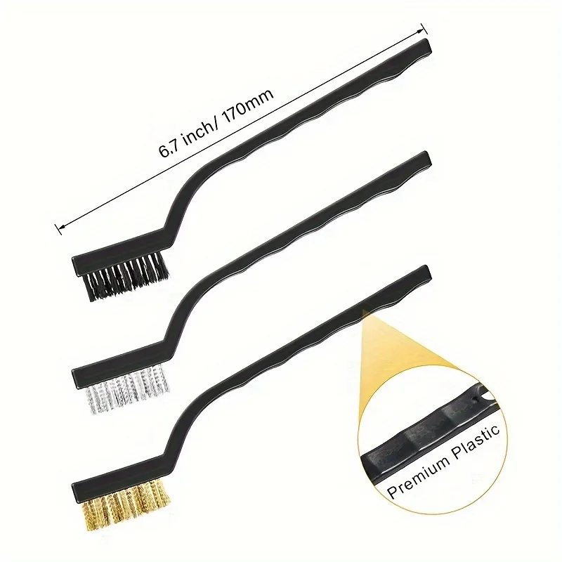 15Pcs Wire Brush Set Curved Handle Stainless Steel Brass Nylon Brushes Rust Welding Slag Removal Industrial Cleaning Tools For W