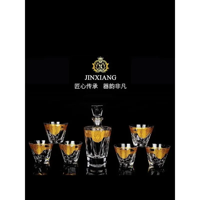 European Crystal Glass Wine Glass Gold Whiskey Shot Glass Wine Bottle Wine Pot Set Home Decoration