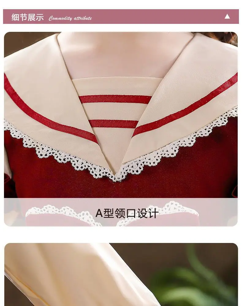 Menina lolita vestido de princesa nova saia de manga longa roupas de primavera das crianças hanfu estilo universitário elegante vestido de manga curta