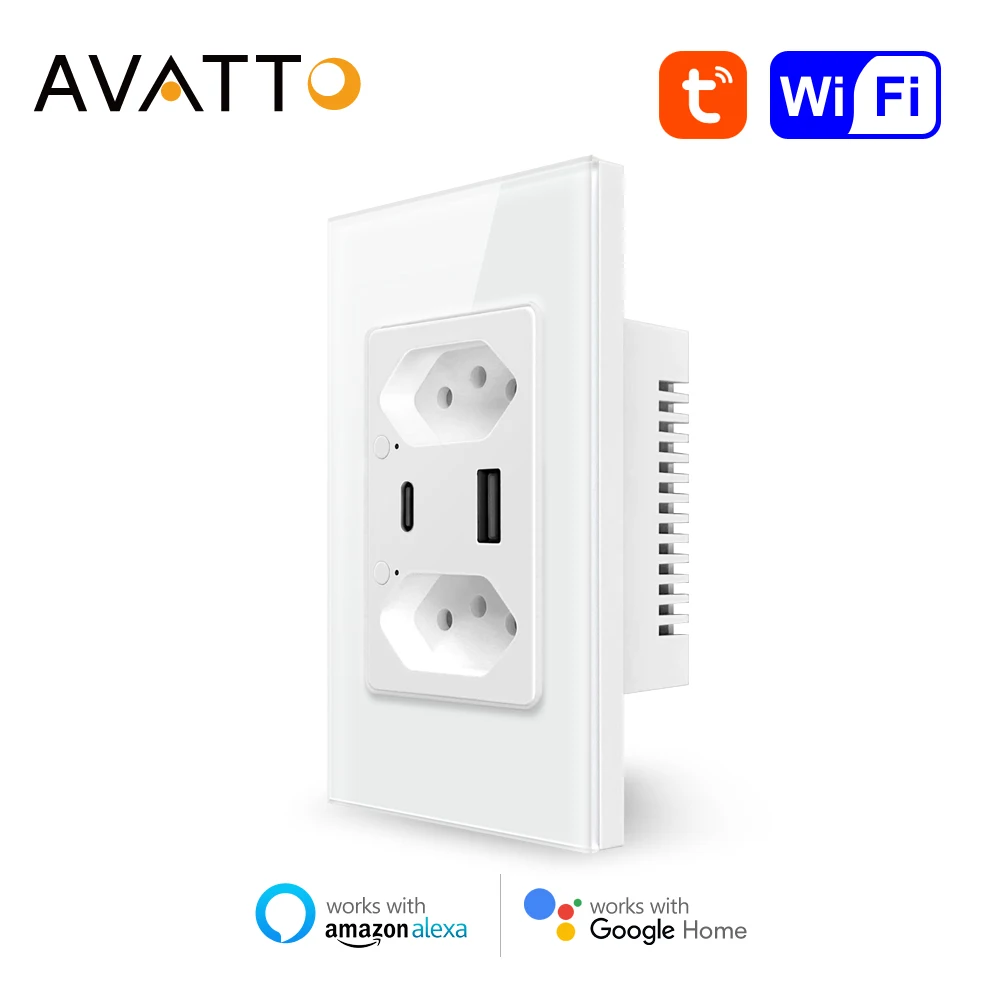 

AVATTO Brazil WiFi Smart Wall Socket with Type-C USB Port individual Control,Tuya Smart Outlet Plug,Work for Alexa Google Home