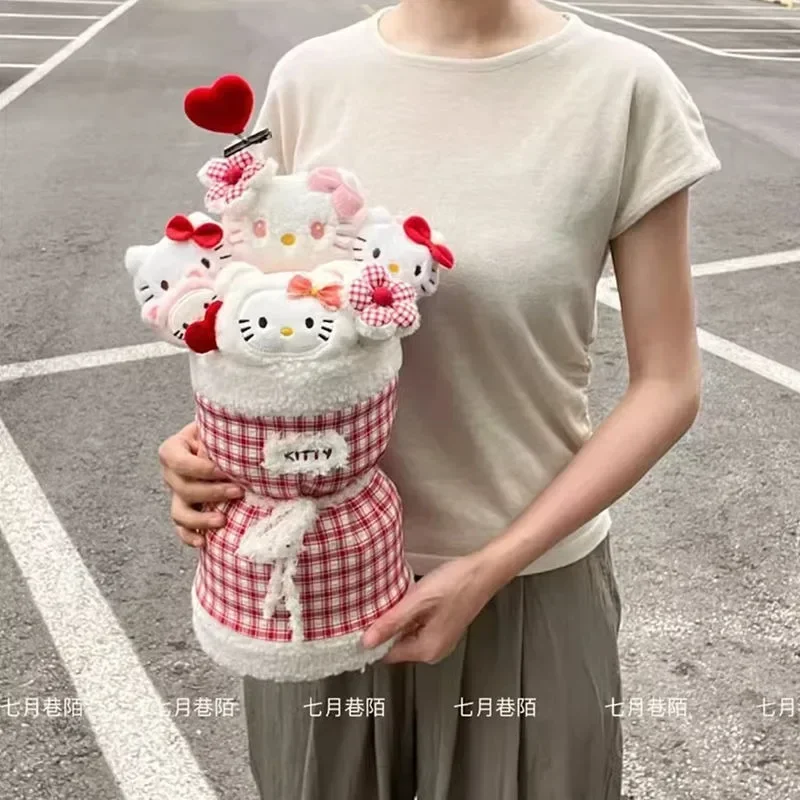 Dolce Hello Kitty Anime Bella bambola Bouquet di fiori Ragazza Cuore Simpatico cartone animato Kawaii Ins Peluche Regali di compleanno per ragazze