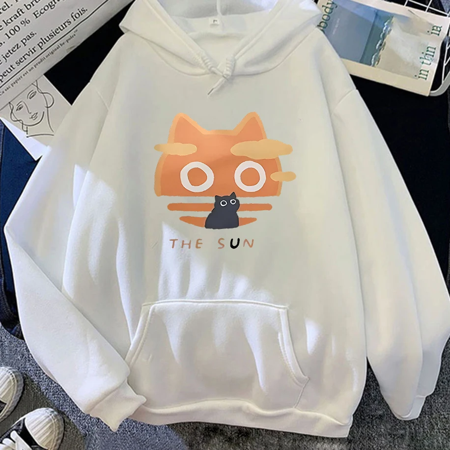 الشتاء المشجعين القط طباعة أنيمي مضحك الرجال امرأة هوديي الهيب هوب موضة عادية كبيرة Y2K زوجين بلوزة مريحة البلوز #2