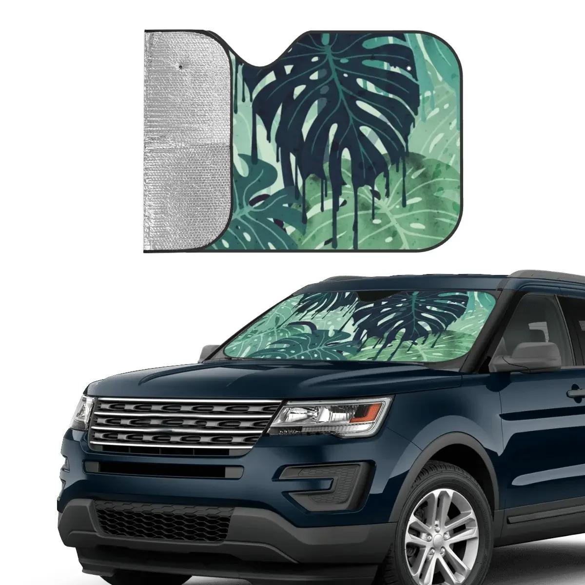 Jungle Monstera Windshield Sunshade Tropical Green Plant Universal Car Front Windshield 70x130cm Sun Visor Solar Protect