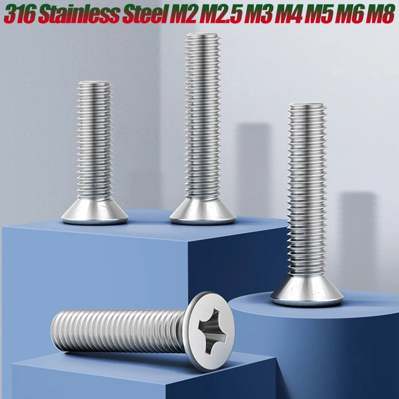 

2-100Pcs GB819 316 Stainless Steel M2 M2.5 M3 M4 M5 M6 M8 Cross Phillips Flat Countersunk Head Screws Bolts