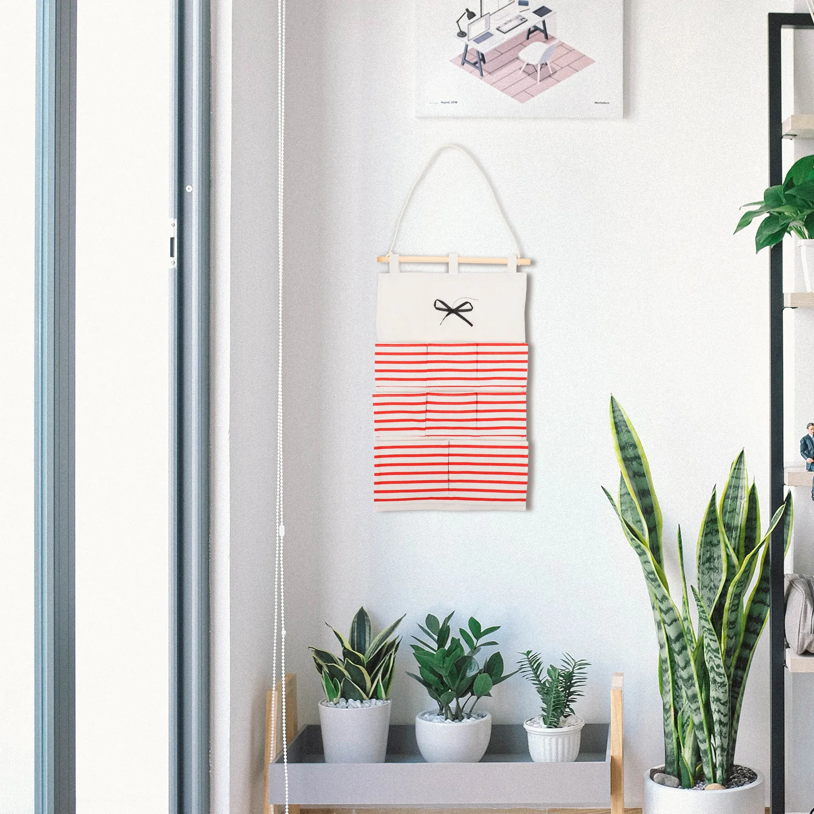 

Hanging Storage Bag Wall Mount Eight Pockets Red Cotton Linen Large Capacity Closet Tidy Dormitory Home Storage