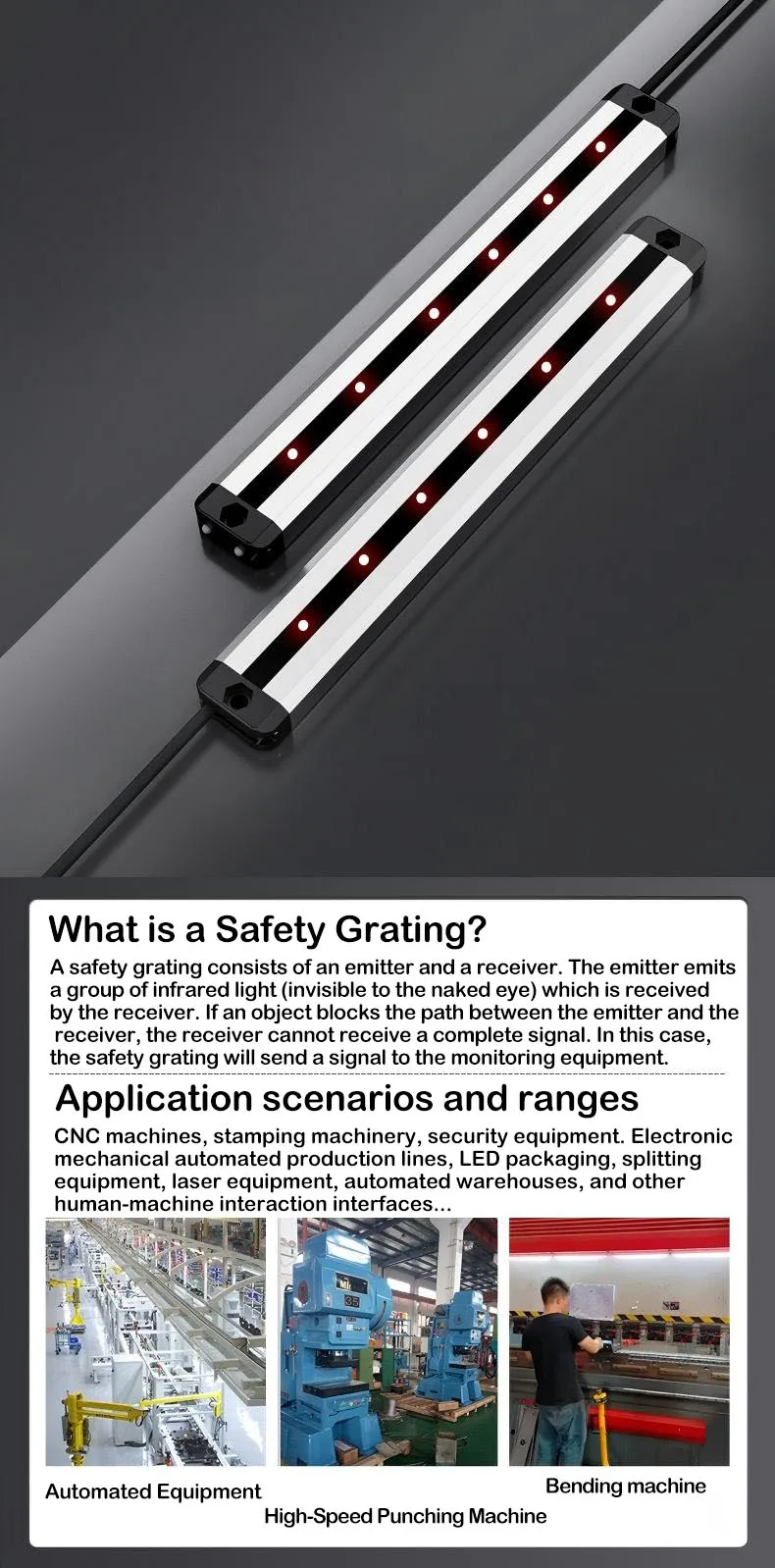 Silver Slim PARMA Safety Light Curtain Infrared Through Beam Sensor Industrial Photoelectric Protective Fitting For Punch Press