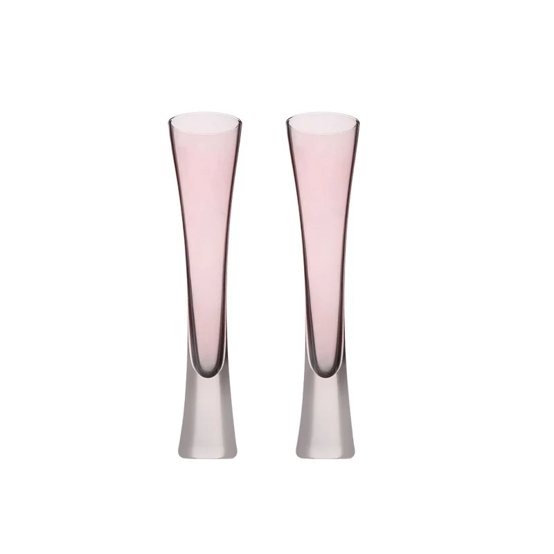 Paquete de 2 copas de champán rosas sopladas a mano de 5 OZ, copas de vino de colores de tallo largo y recto para boda, cóctel, Cava