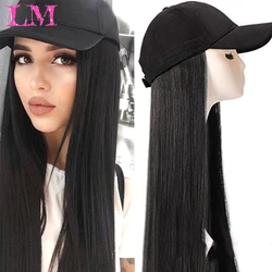 LM Peluca de sombrero larga y recta, pelucas marrones naturales, conectar gorra de béisbol sintética, peluca de pelo, peluca de sombrero ajustable para mujeres