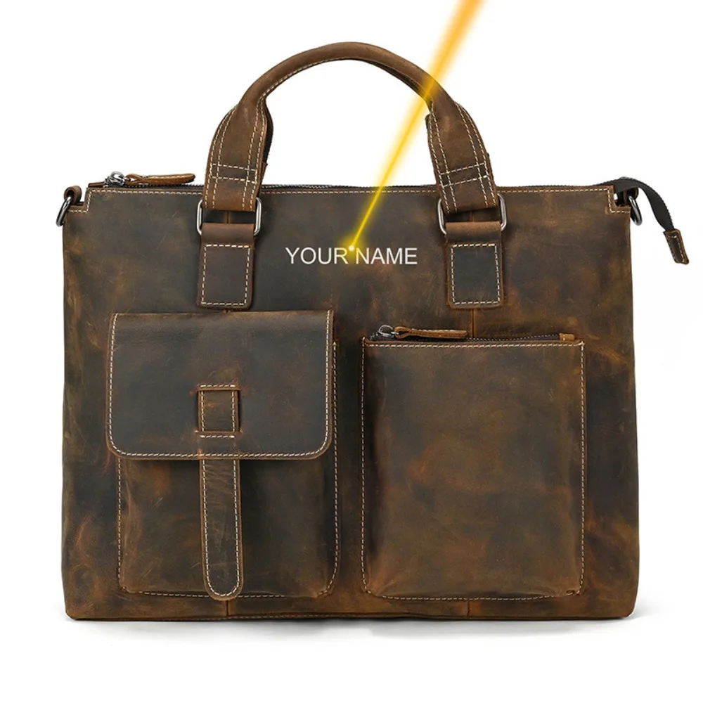 Valigetta multifunzionale da uomo retrò per computer Borsa a tracolla in pelle semplice e versatile Borsa tote moda business Fashion Premium