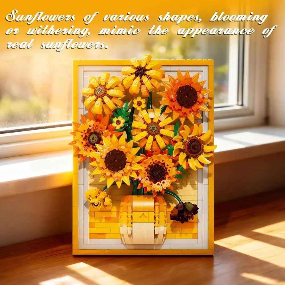 مكعبات بناء عباد الشمس ثنائية الأغراض من سوسوي، 1011+ قطعة، إطار فني جداري، ديكور منزلي مزين بالزهور، ألعاب جذعية للنساء والمراهقين، وG