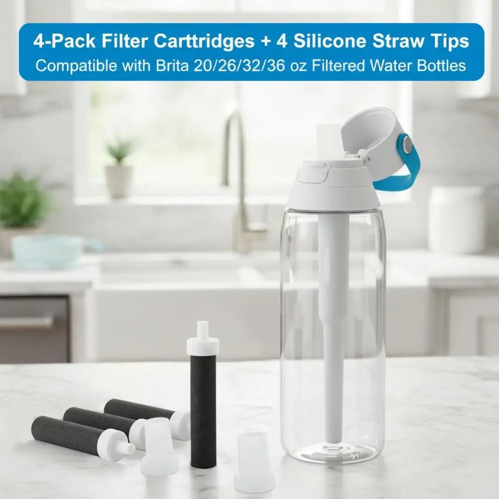 BPA-Free Water Bottle Filters Purifying Leak-Proof Seal Replacement Filters Easy Installation Silicone Mouthpieces for Brita