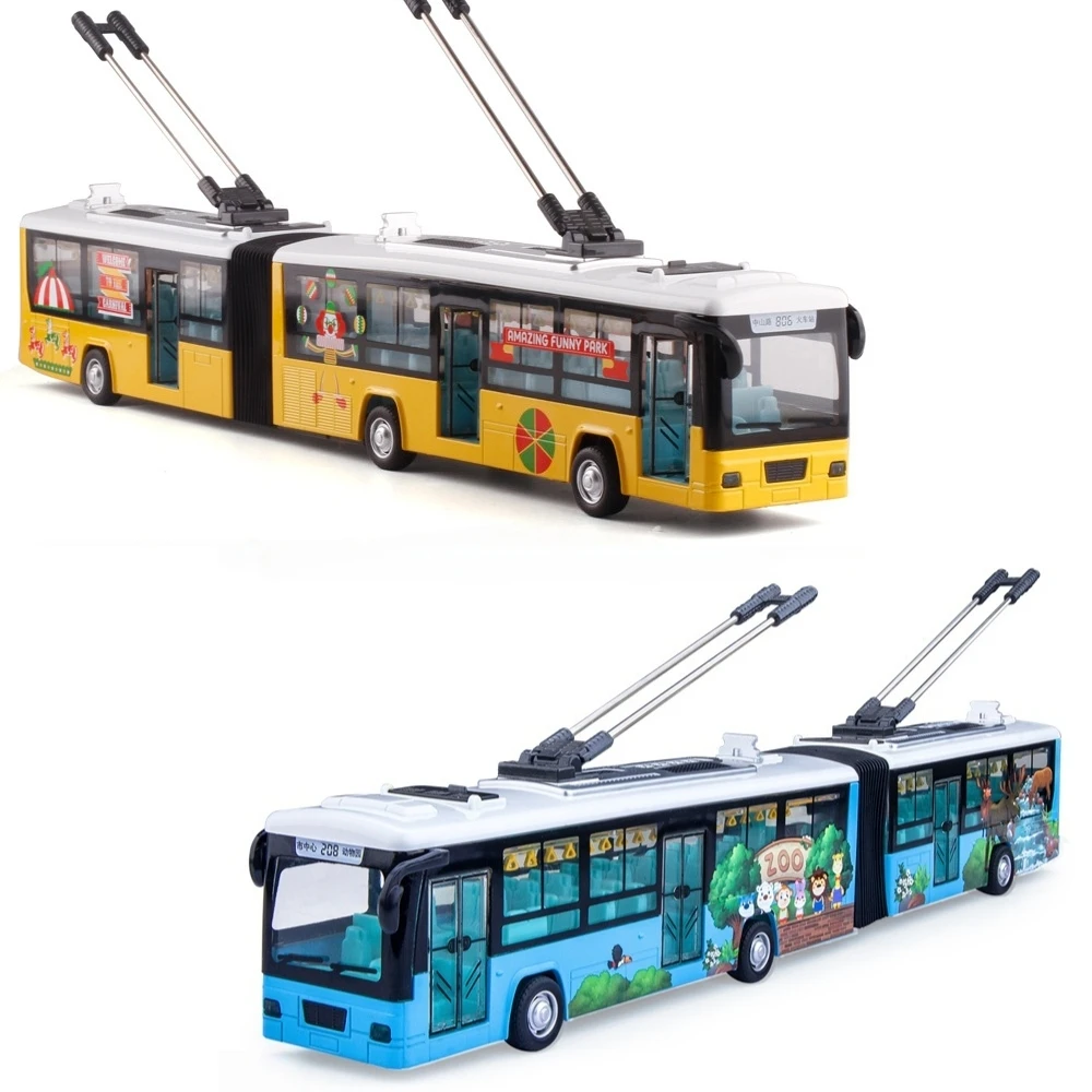 

1:48 Double Section Sightseeing Bus Toy Car Diecast Coach Model Pull Back Doors Openable Sound & Light Collection Gift Kid Boy