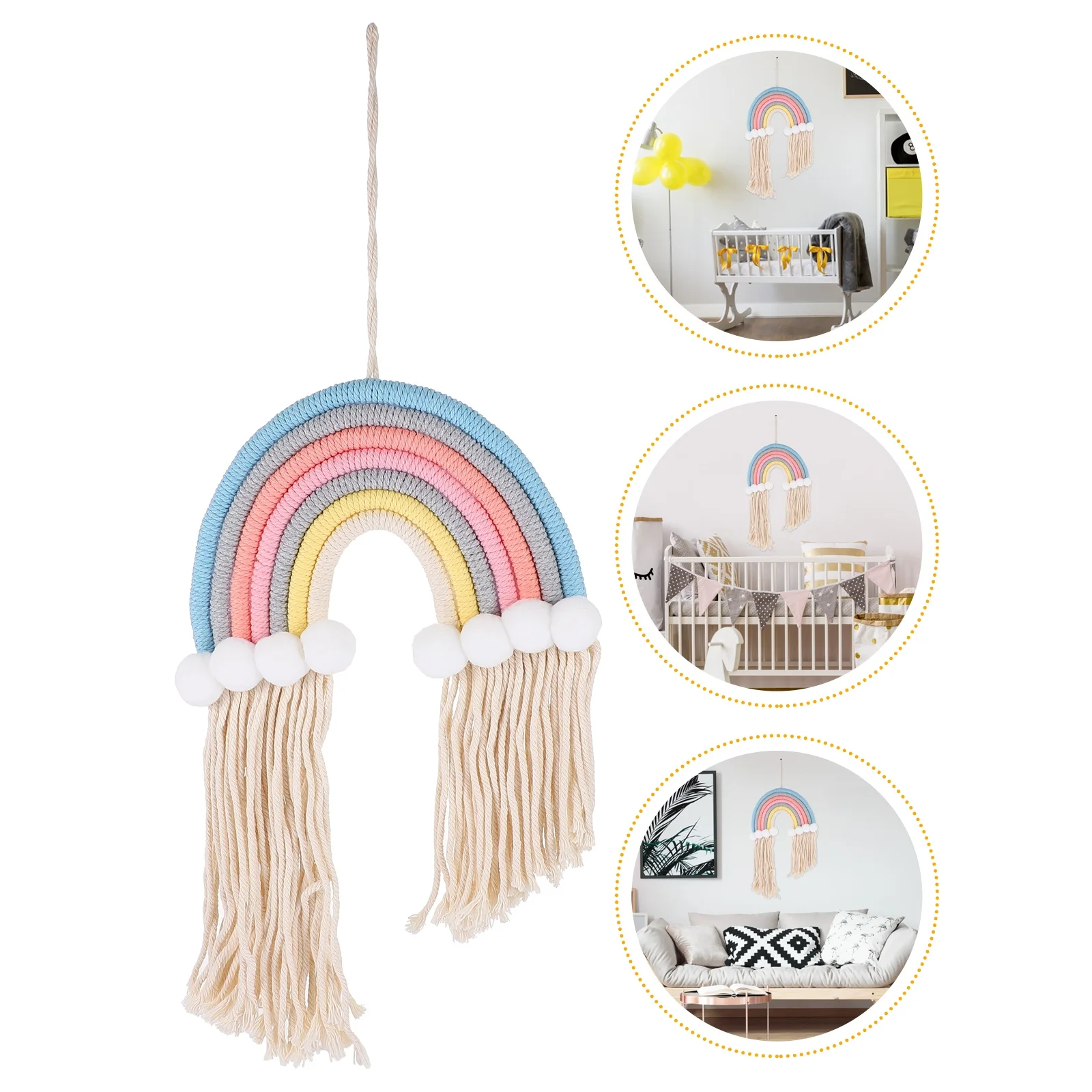 

1Pcs Rainbow Ornament Handmade Woven Cotton Adorable Decor Baby Room Tassel Pendant Rainbow Pendant Weaving Ornament