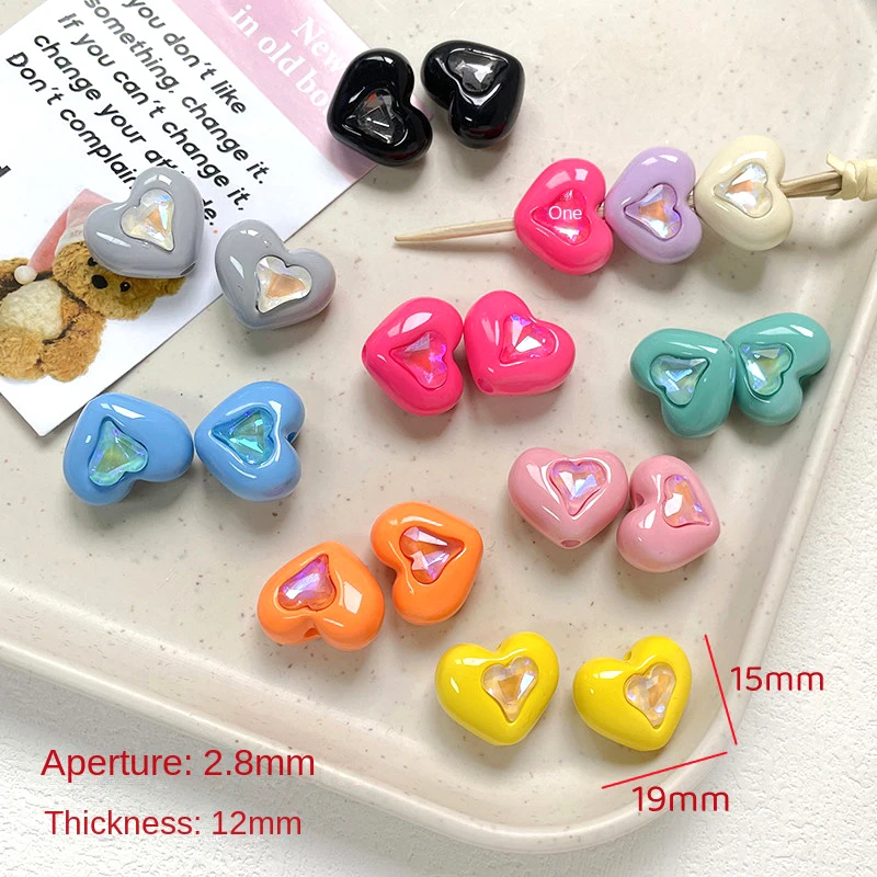 8 Pieces  Inlaid Zirconia Heart-shaped Acrylic Beads  DIY Creating Fashion Jewelry Discovering Necklace Bracelet Accessories