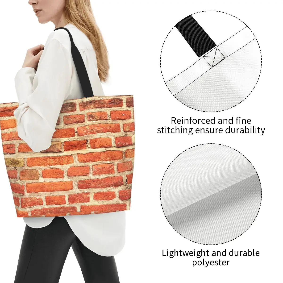 The Red Brick Wall Shopping Tote Bag Canvas Large Capacity Shoulder Bags Shopper Grocery Handbag for Women