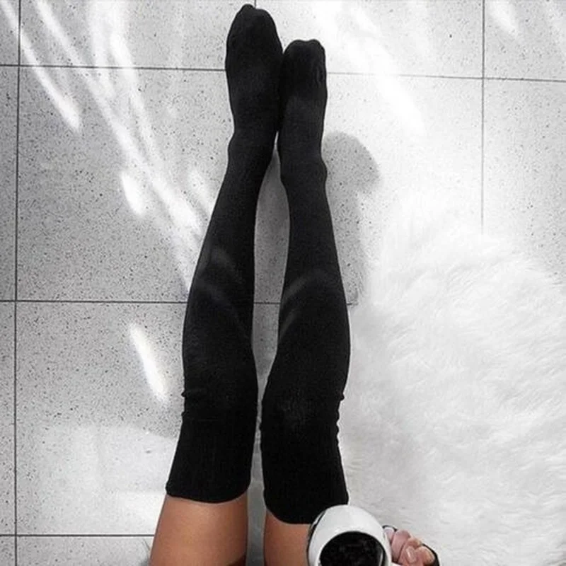 Women Over Knee Socks  Female Sexy Stockings Warm Long Boot Knit Thigh-High Gray Khaki Blue Black Twist Stockings Woman