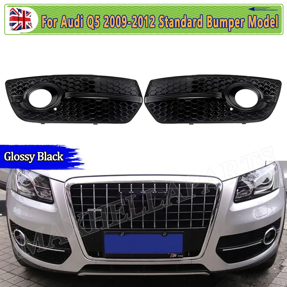 

Крышка противотуманной фары с сотовой решеткой для Audi Q5 8RB 2009 2010 2011 2012 Передний нижний бампер Крышка противотуманной фары Глянцевая черная отделка