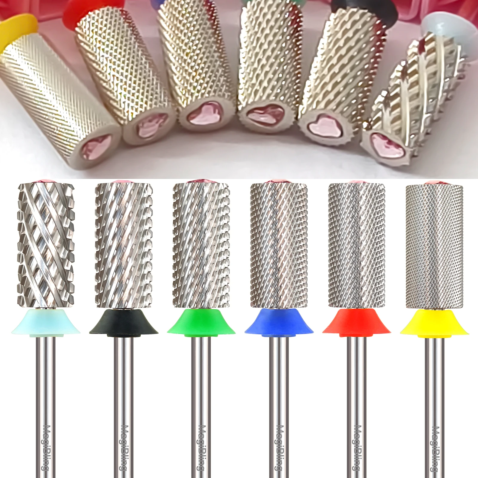 

MagiBling Heart Shape Diamond Top Large Barrel Carbide Nail Drill Bit Cutter Left Right Hand Use Gel Polishing Remover 3/32"