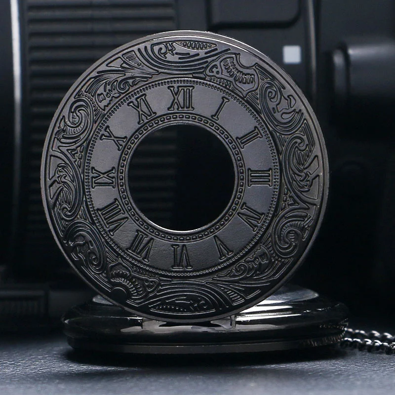 خمر سحر أسود للجنسين الأزياء الرومانية عدد الكوارتز Steampunk ساعة الجيب المرأة رجل قلادة قلادة مع سلسلة الهدايا P427