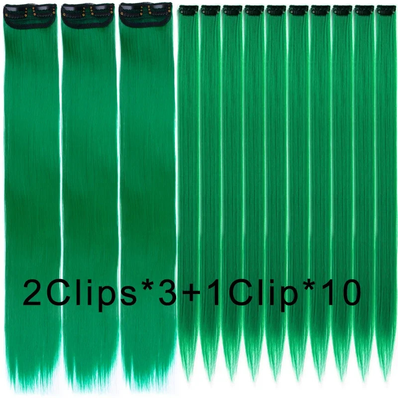 13Pcs Colored Hair Synthetic Extensions Colorful Clip in Hair 22 inch Straight Hair Extensions for Kids Girls Women