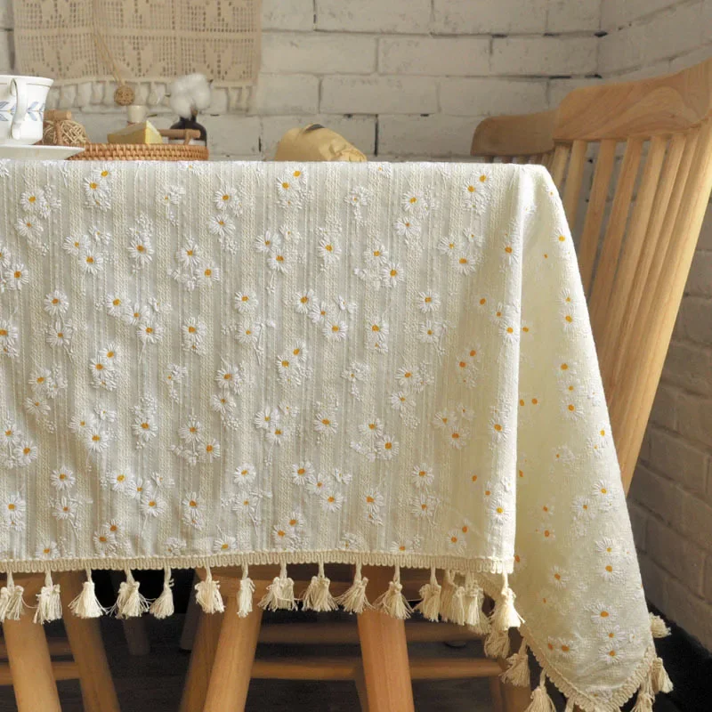 

Cotton Blend Tablecloth Beige Floral Printed Washable Farmhouse Table Cover for Wedding Party Living Room Baby Shower Decoration