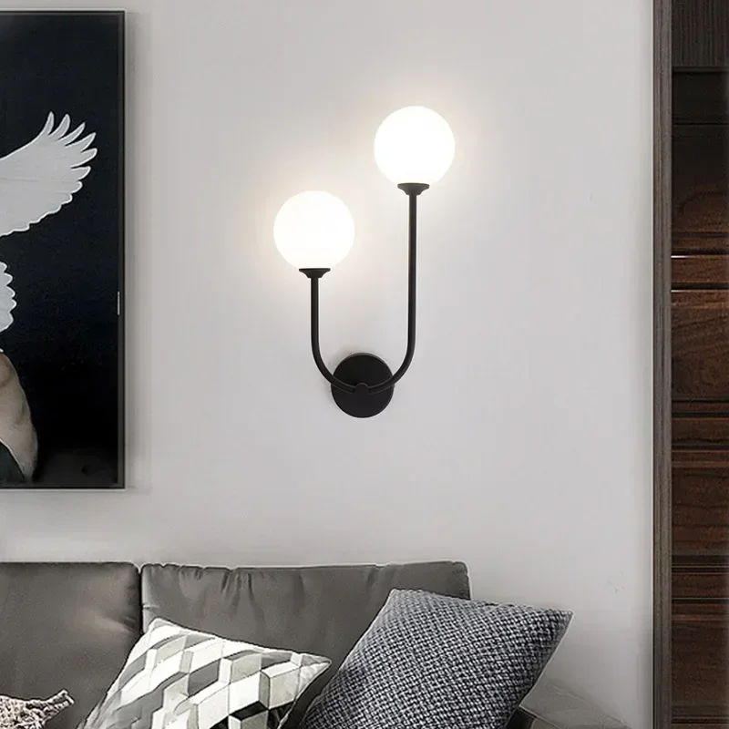 Modern Glass Lampshade Wall Lamps Bedroom Bedside Sofa Background Wall Interior Wall Sconces Entrance