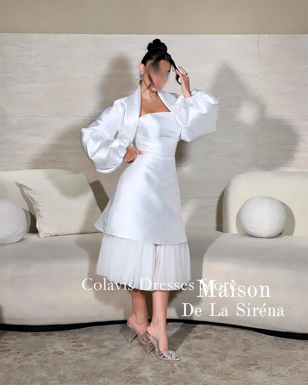

2025 Strapless Customized White Prom Dresses Evening Dress Two Pieces A-Line Knee Length Women Evening Gowns Formal Party Dress