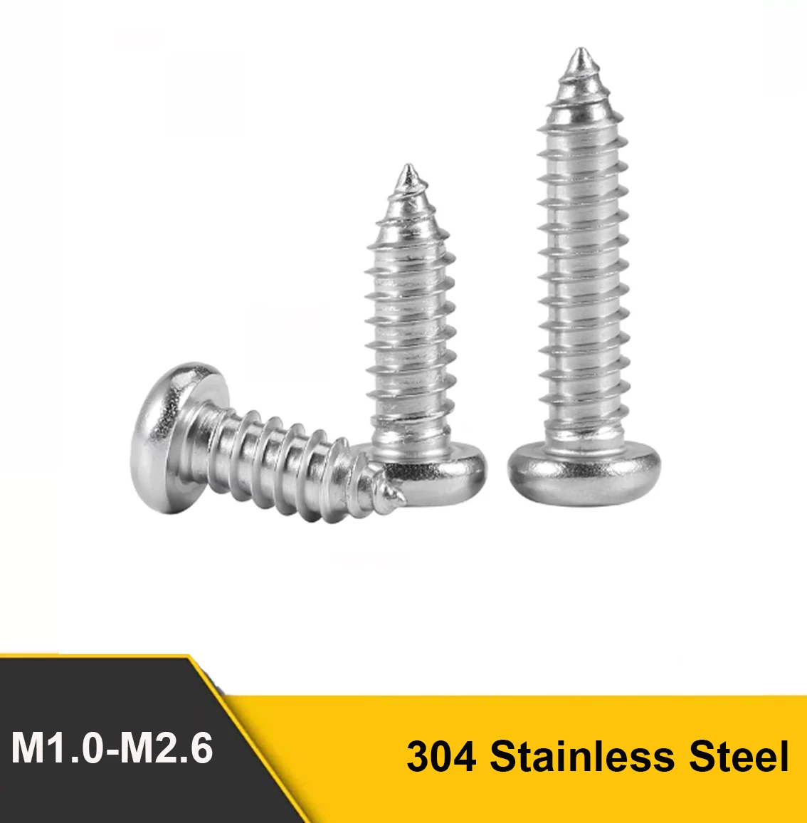 200~300pcs 304 Stainless Steel M1.0 M1.2 M1.4 M1.7 M2.0 M2.2 M2.6 Cross Recessed Phillips Round Pan Head Self-tapping Wood Screw