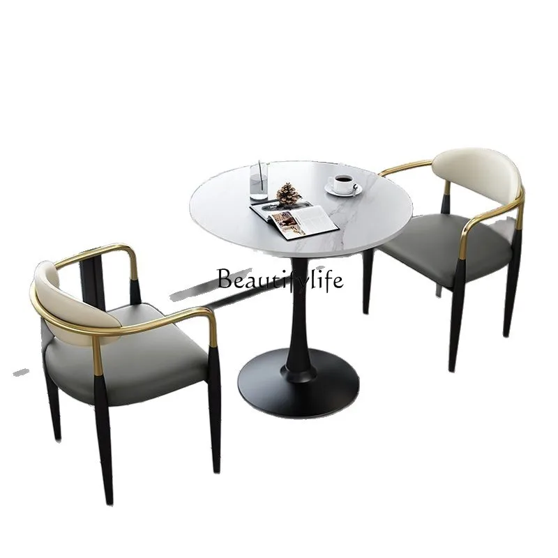 

Light Luxury Rock Plate Coffee Table Balcony casual Small Round Table