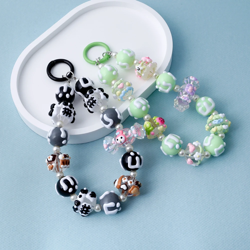 

7Color Fashion Beaded Key Chain Acrylic Painted Bead Candy Creative Backpack Chain Bag Charms Keychain for Women Gifts Wholesale