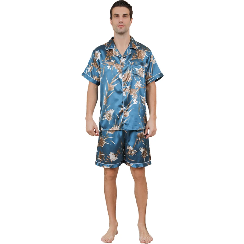 Pijama de seda de gelo masculino, casaco fino casual, pode ser vestido como conjunto, roupa de casa, verão