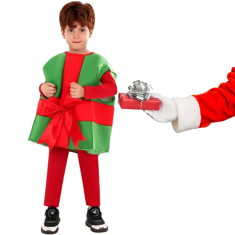 

Christmas Kids' Costumes Santa Claus Gift Box Outfits for Christmas Performance Party Holiday Show Role Play Props Fancy Dress