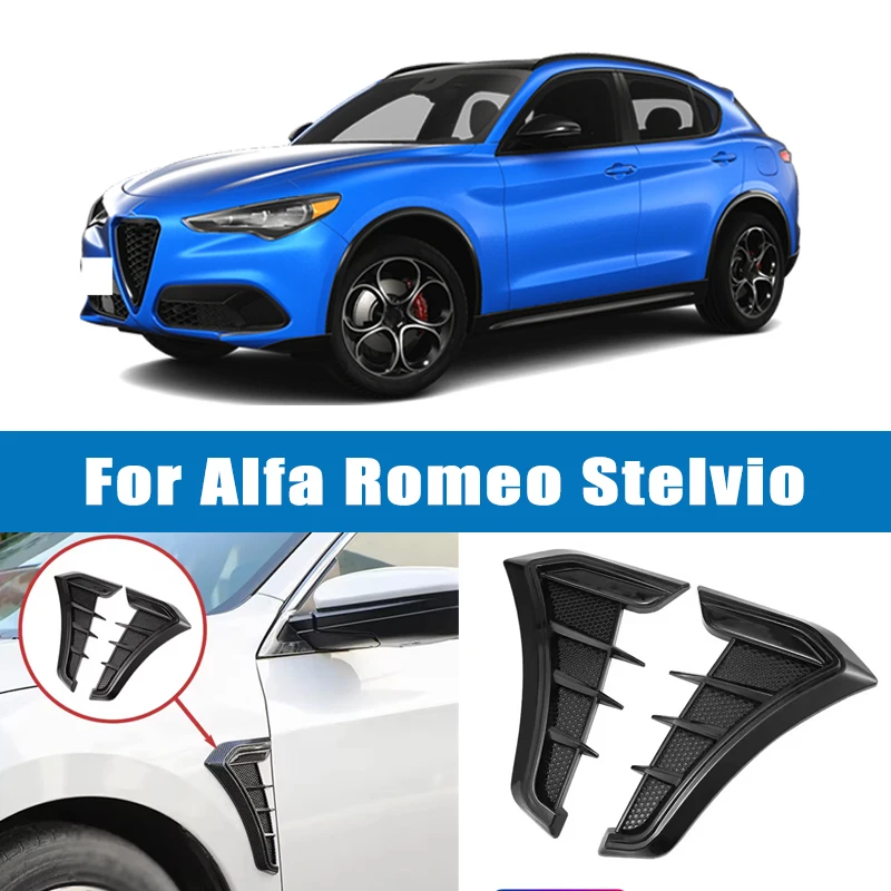 For Alfa Romeo Stelvio Exterior Accessories 1 Pair Carbon Black Fender Side Vents Air Flow Intake Hole Grille Sticker Cover