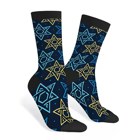 Magen David Star Funny Socks Confetti Jewish Israeli Symbol Pattern For Hanukkah Hexagram Casual Crew Socks