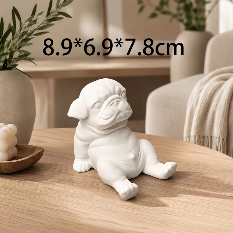3D Printed Sitting Bulldog Phone Holder White Cute Pug Figurine Desktop Cell Phone Stand Office Table Decor Pet Lover Gift