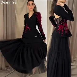 Customized Prom Gown Formal Dearin V-neck A-line Floor Length Skirts Open Back Draped Layered Sequin Tulle Bespoke Occasion Dres