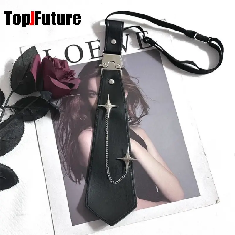 

Женский и мужской галстук в стиле стимпанк с предварительно завязанным галстуком из искусственной кожи, индивидуальный Y2K для девочек, пара, готический, ленивый, универсальный галстук JK, регулируемый крест, темный