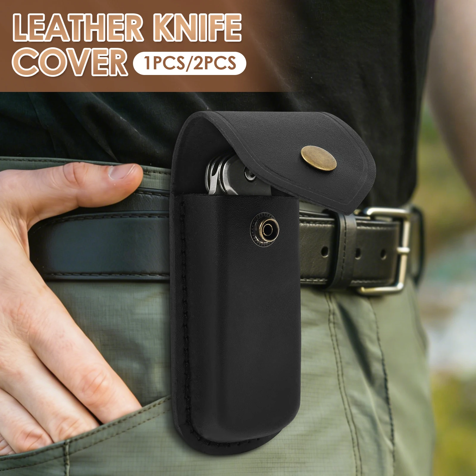 Funda de Cuero para Navaja de Bolsillo, Funda para Multiherramienta de 5.51 Pulgadas, Funda para Navaja Plegable con Cierre de Broche, Estuche para Multiherramienta para Cortador Plegable