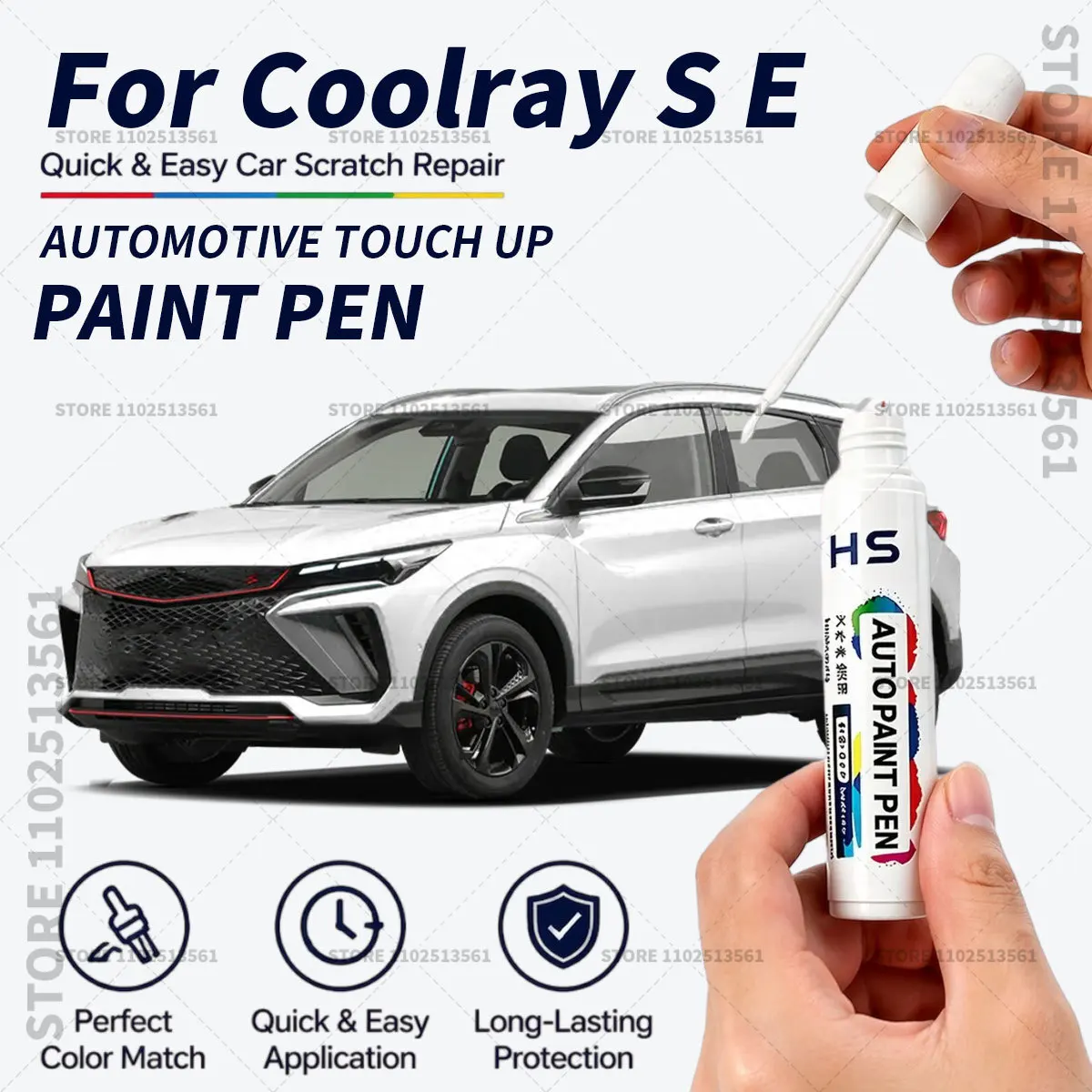 For Geely Coolray SE Car Touch Up Paint Pen Scratch Chip Repair Paint Classic Red Sunburst Gold Pearl White Flame Red Cloud Blue