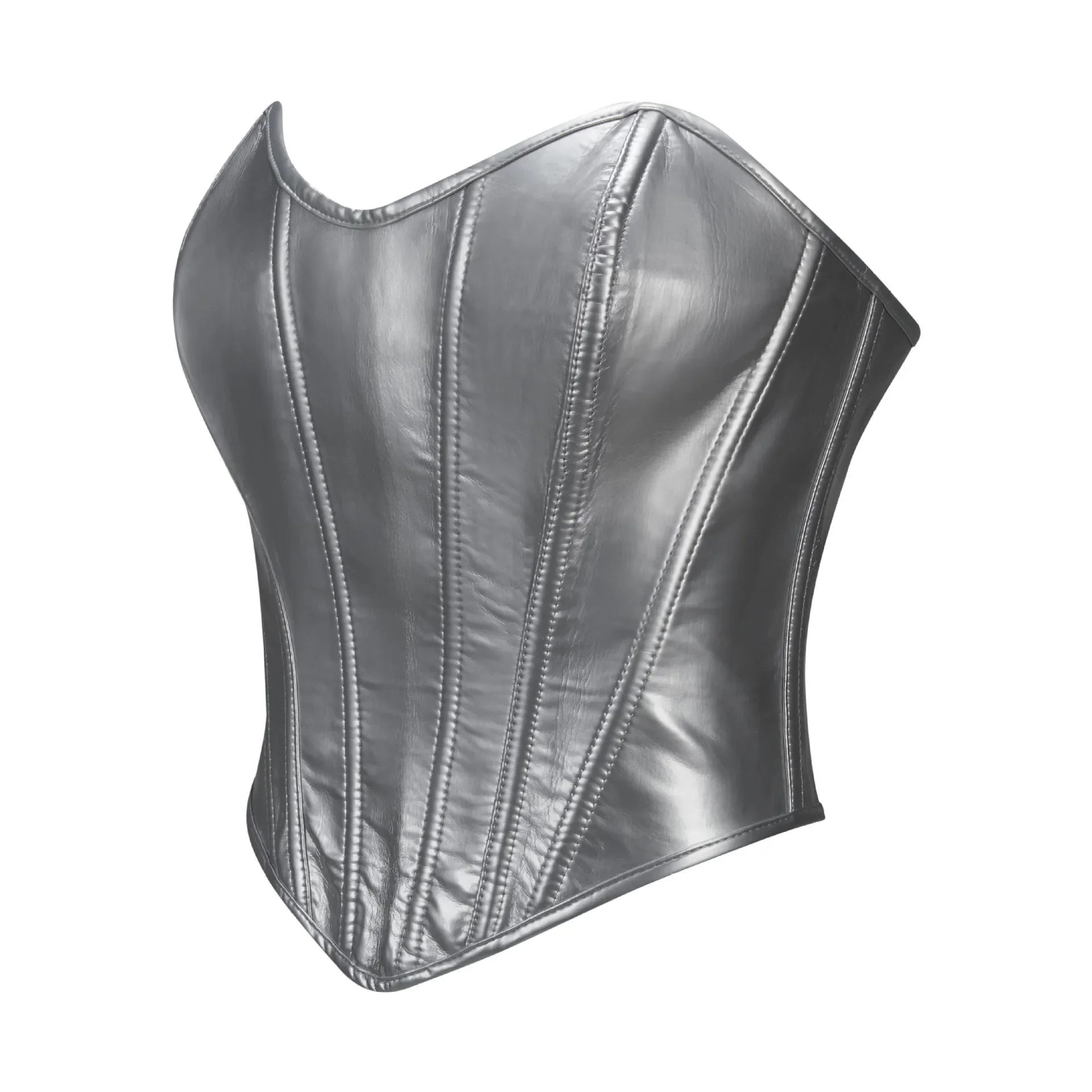 Sexy Women Silver Black PVC Tube Tops PU Leather Fashion Sleeveless Skinny Corset Summer Casual Crop Top Female Strapless Vest