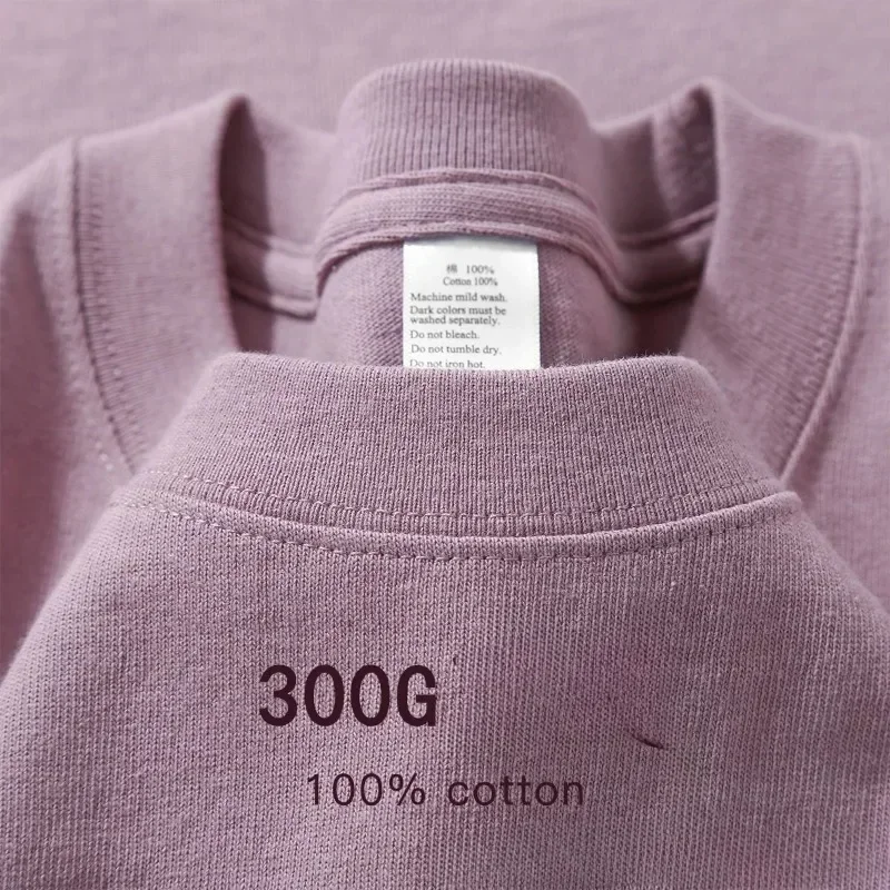 Summer Cotton Heavy Duty 300grams American Pure Cotton Short Sleeves T-shirt Men Casual Base Top Oversized T Shirt 2025 image 2