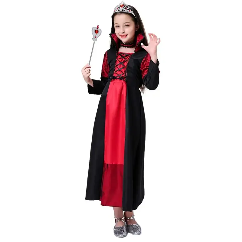 Child witch dress Halloween costume red and black vampire Cosplay Carnival Night party cosplay long skirt