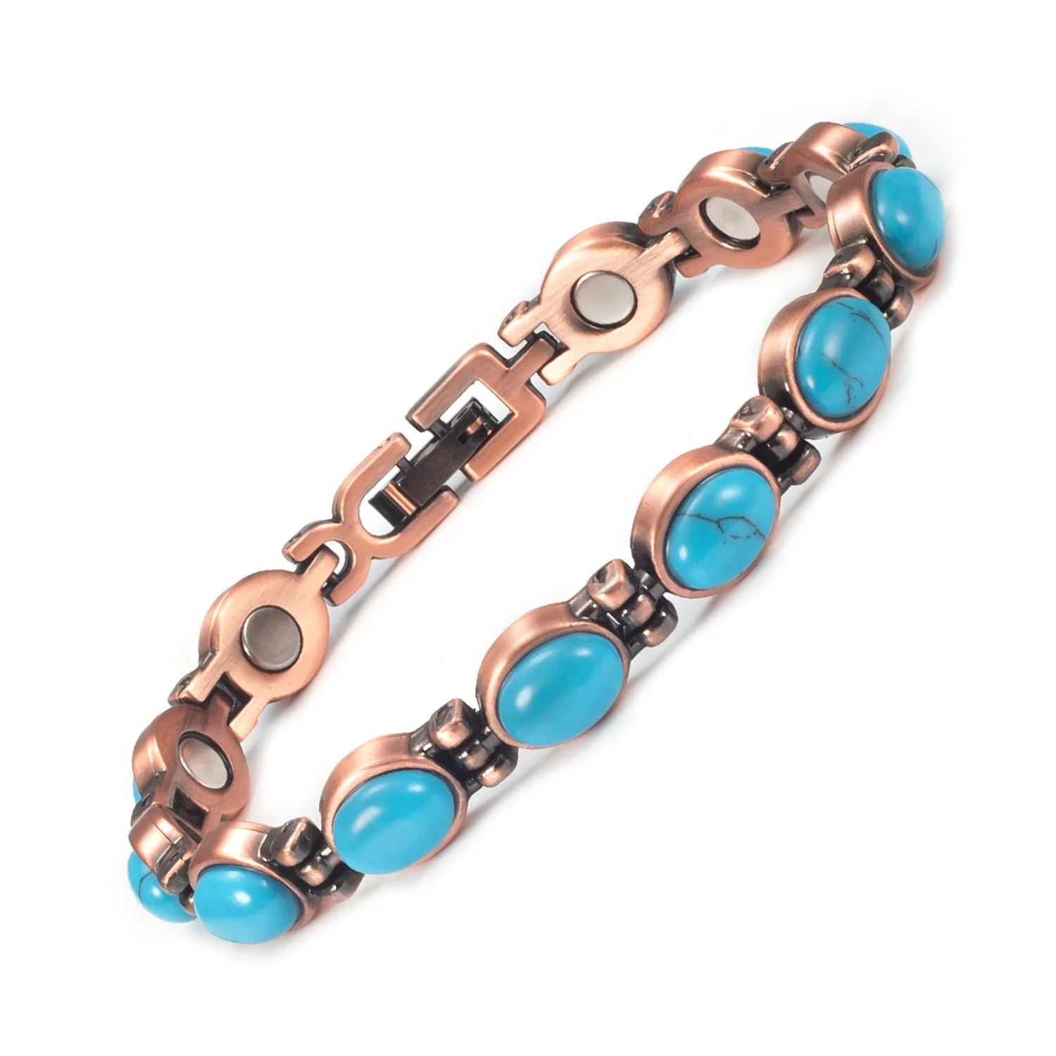 Wollet Pure Copper Magnetic Bracelet for Women,Turquoise Adjustable Copper Bracelets Jewelry with Magnet Fashion Gift