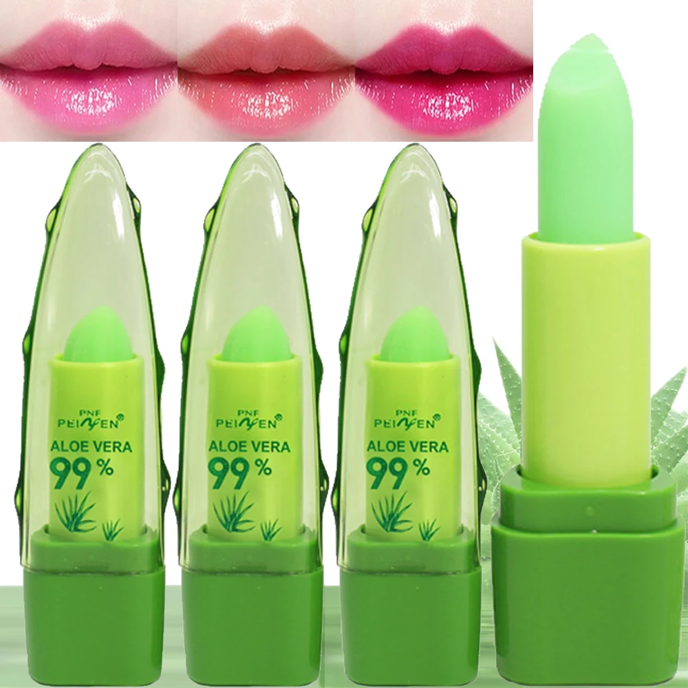 Feuchtigkeit spendende Aloe Vera Farbe Lippenstift Temperatur Farbwechsel Lippen balsam lang anhaltende wasserdichte pflegende Lippen koreanische Kosmetik